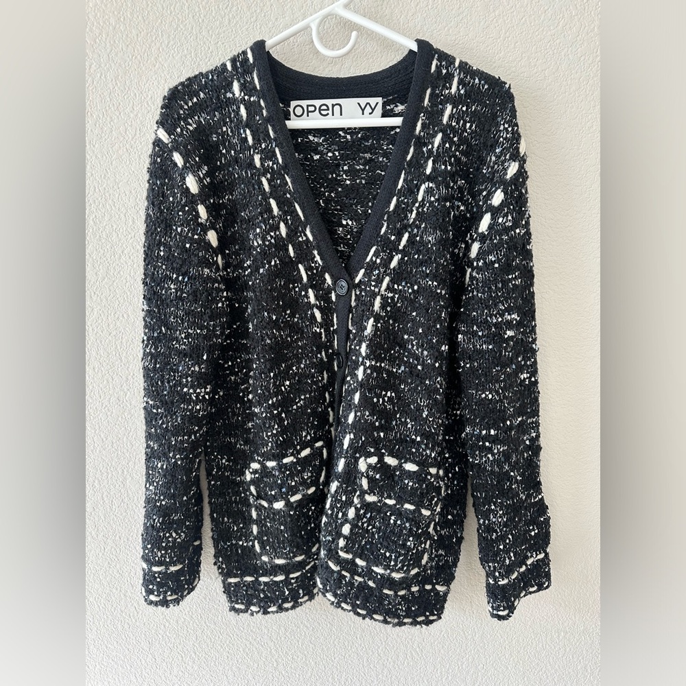 OPEN YY TWEED STITCH TWEED CARDIGAN COAT - Picture 4 of 7